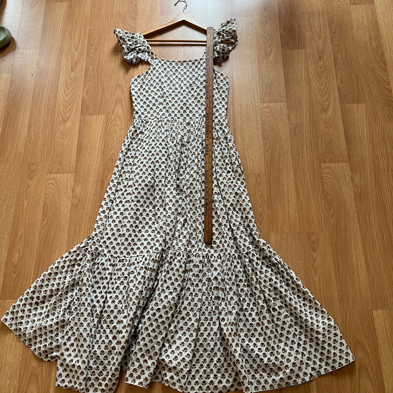 Daughters Of India Manjari Maxi Dress Brown Floral Cotton Ruffle Sleeve Small — image 6 of 8